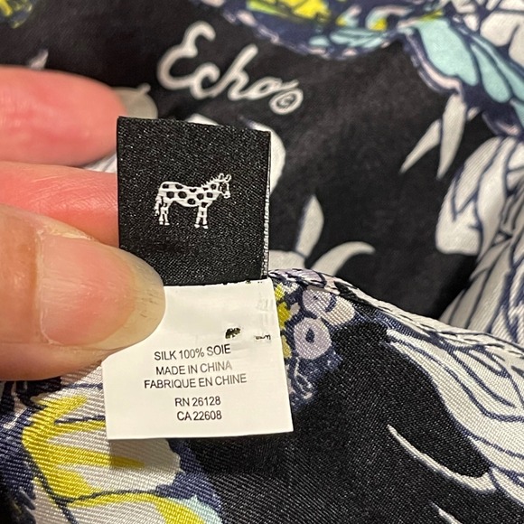 Echo Silk Scarf Butterfly Floral Print Black Yellow Blue Women's Accessory - Picture 4 of 4